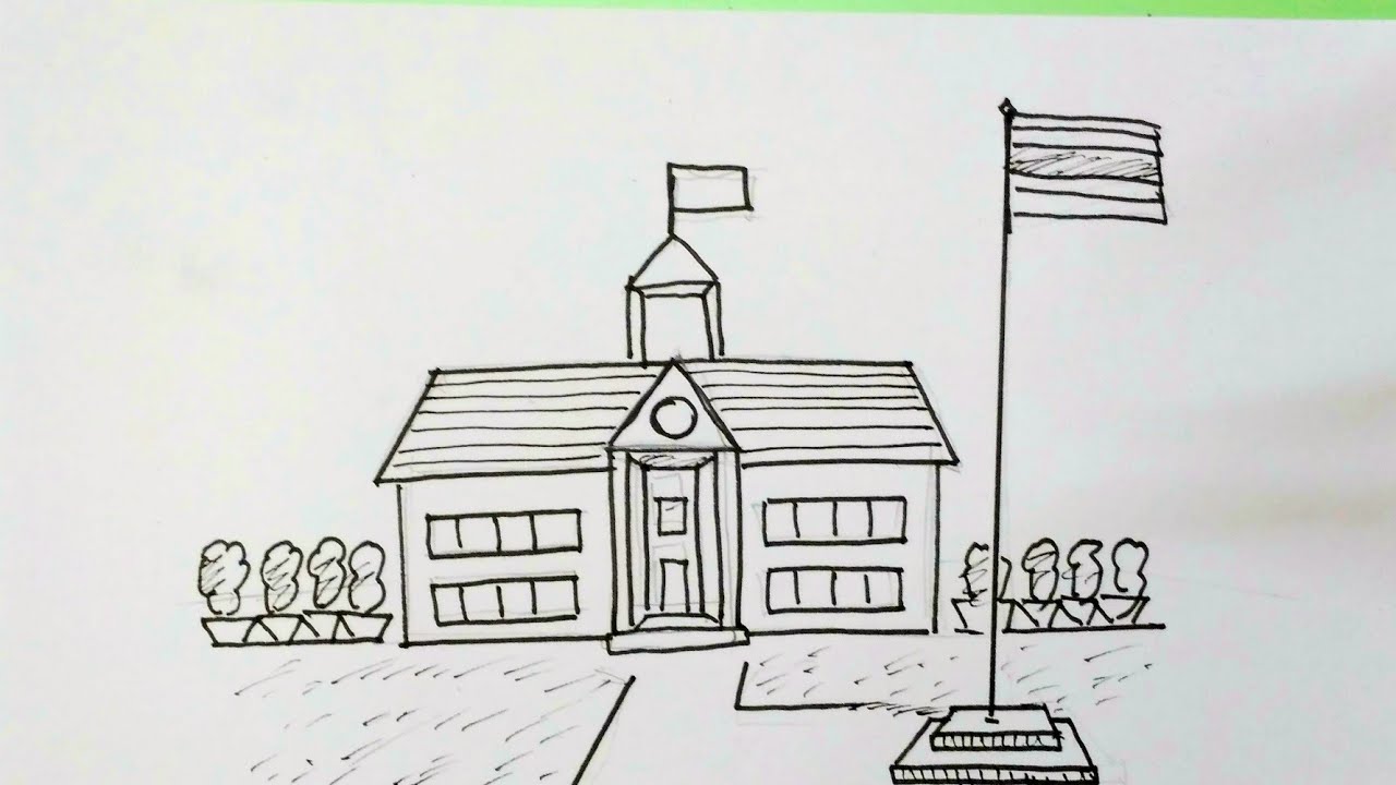 วาดรูป โรงเรียนแบบง่ายๆ  วาดโรงเรียน ของฉัน | How to draw school step by step easy