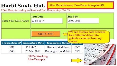 Search Data Between Two Dates From Database in Asp.Net C# | Hindi | Free Online Learning Classes