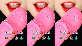 VERTICAL MUKBANG CROCS MOUSSE CAKE ASMR, JELLY EATING SOUND ASMR EMOJI FOOD ASMR 🩰