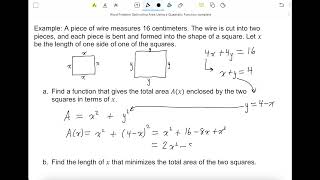 Word Problem Optimizing Area Using a Quadratic Function