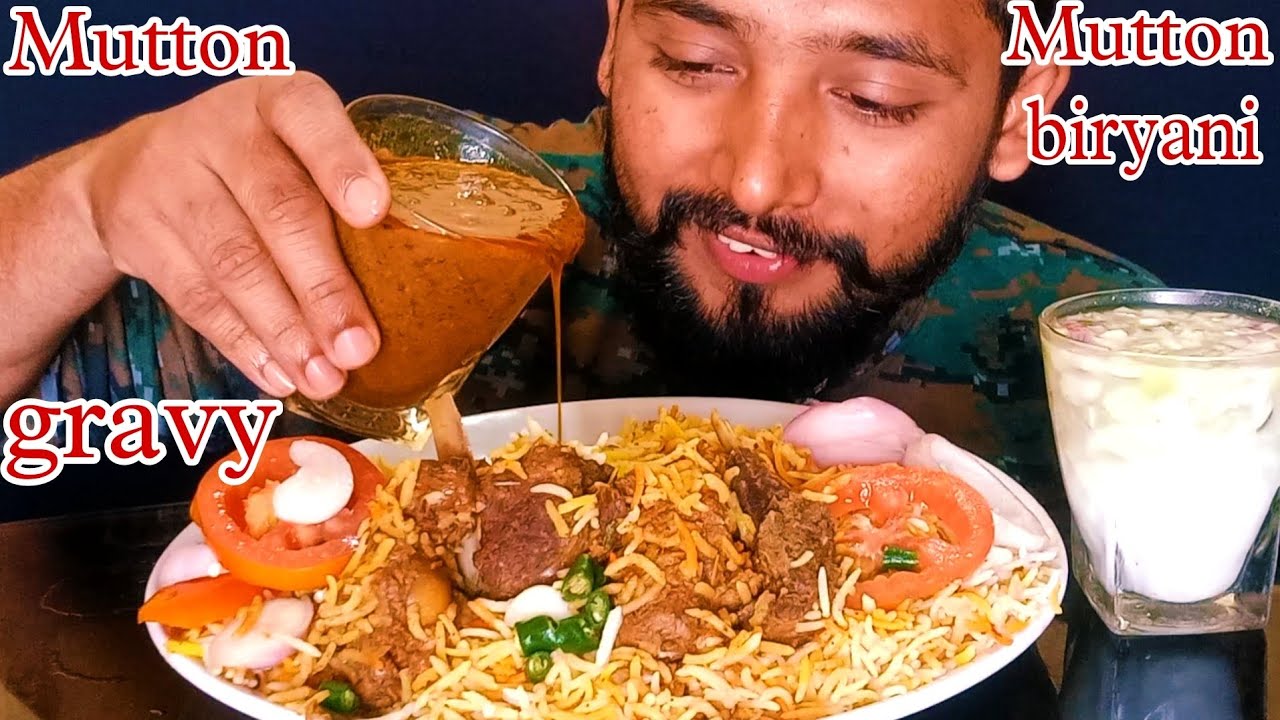 Spicy mutton biryani with Spicy mutton gravy eating showasmr YouTube