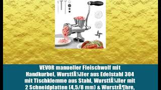 VEVOR manueller Fleischwolf mit Handkurbel, WurstfÃ¼ller aus Edelstahl 304 mit Tischklemme aus