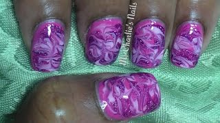 Pink Swirl No Water Marble Nail Art