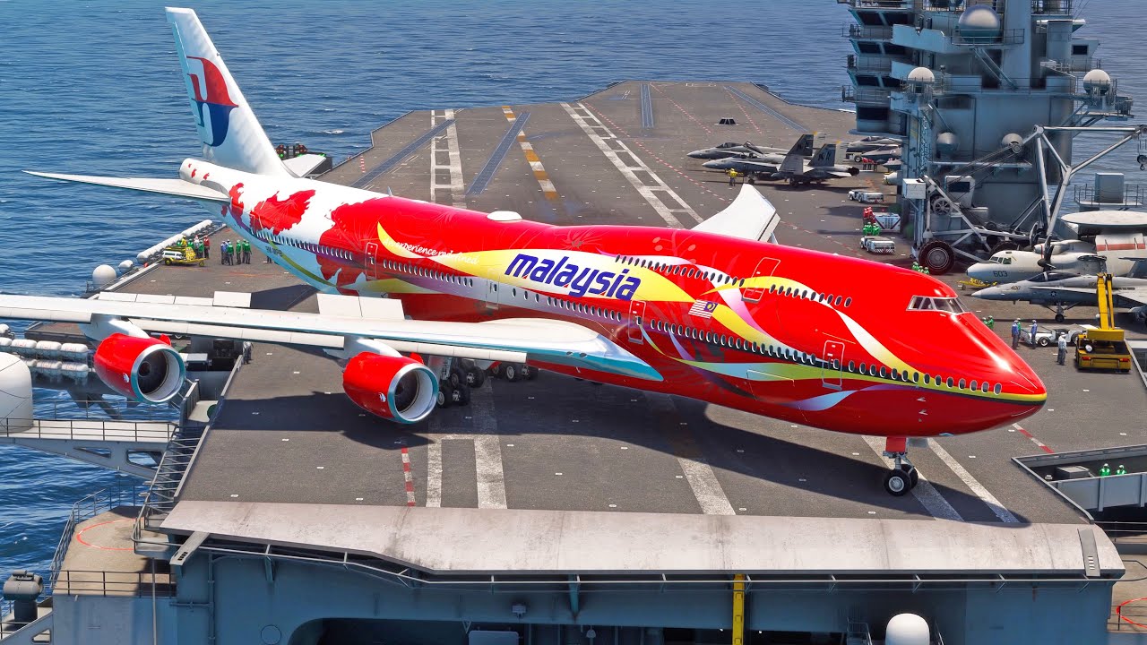 This Pilot Is Amazing! Malaysia Airlines Boeing 747 Takes Off from an Aircraft Carrier