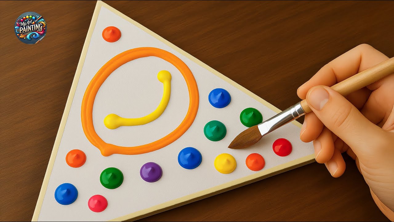 Calm Waters, Fiery Sky – Triangle Acrylic Painting with Step-by-Step Guide