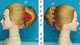 New French Bun Hairstyle Step By Step- French Roll / Braid Hairstyle For Weeding