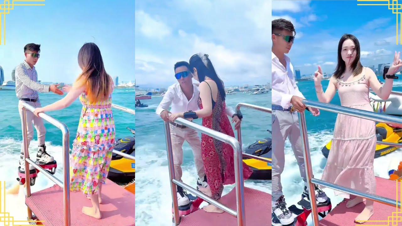 Flyboard ride is so fun they enjoying water ride