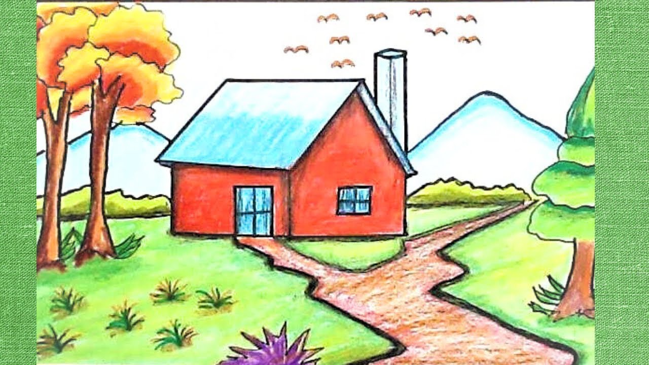 village scenery drawing easy/Learn To Draw A Beautiful Country House