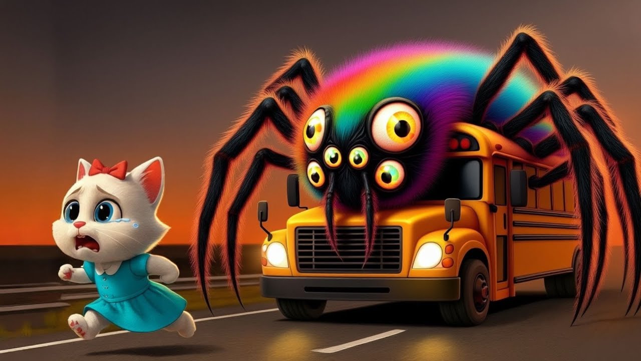😱🚌The kitten suddenly encountered a mutated Spider big eyed school bus!✨ 