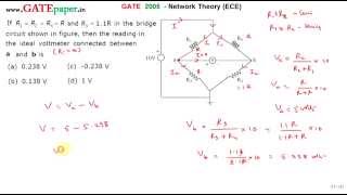 GATE 2005 ECE Find the Output voltage of unbalanced bridge with 10 volts input