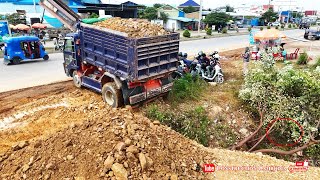 Nicely Complete Corner Land Filling By Skills Komatsu D31P Dozer Pushing Soil & Trucks Dumping Soil