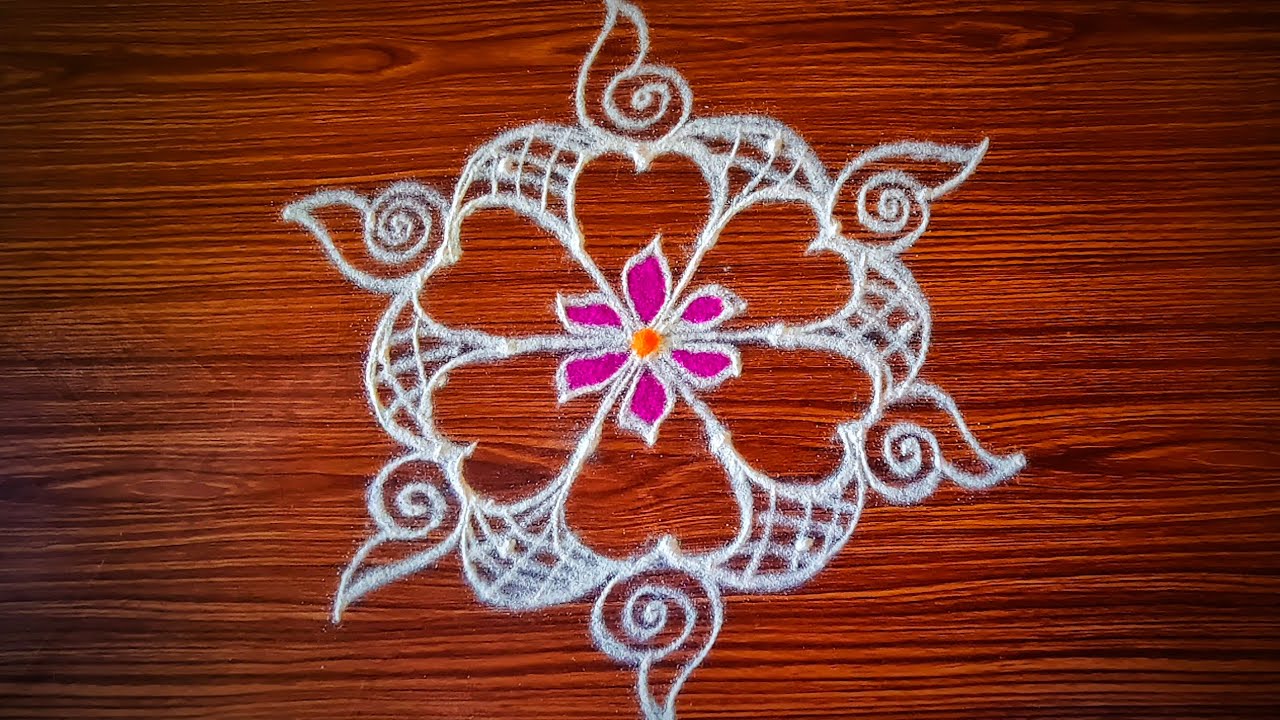 Simple Traditional Rangoli Design🌷Simple Daily Muggulu (5×3dots)🌷Kolam Design