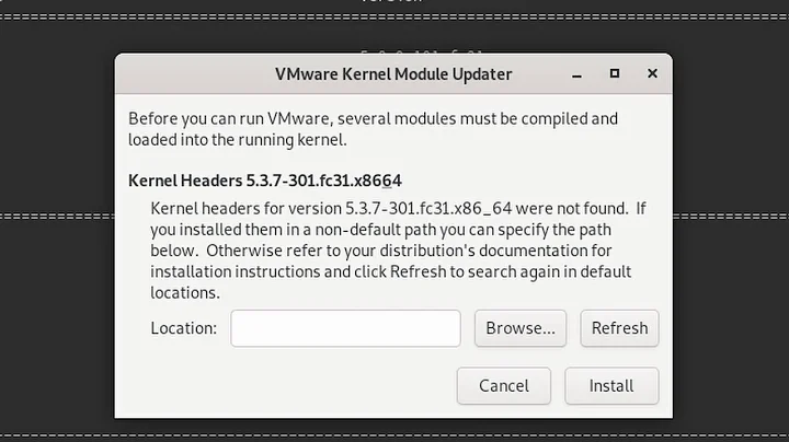 kernel headers not found for target kernel/install vmware workstation/player on fedora