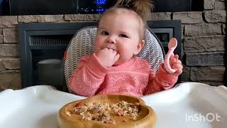 Cute Baby Eats Beef and Rice. #baby #funny #food #eating