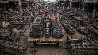 $10,000 Mercedes Dump Truck Engine Rebuild | 6-Cylinder Head Full Process (Incredible Skills)