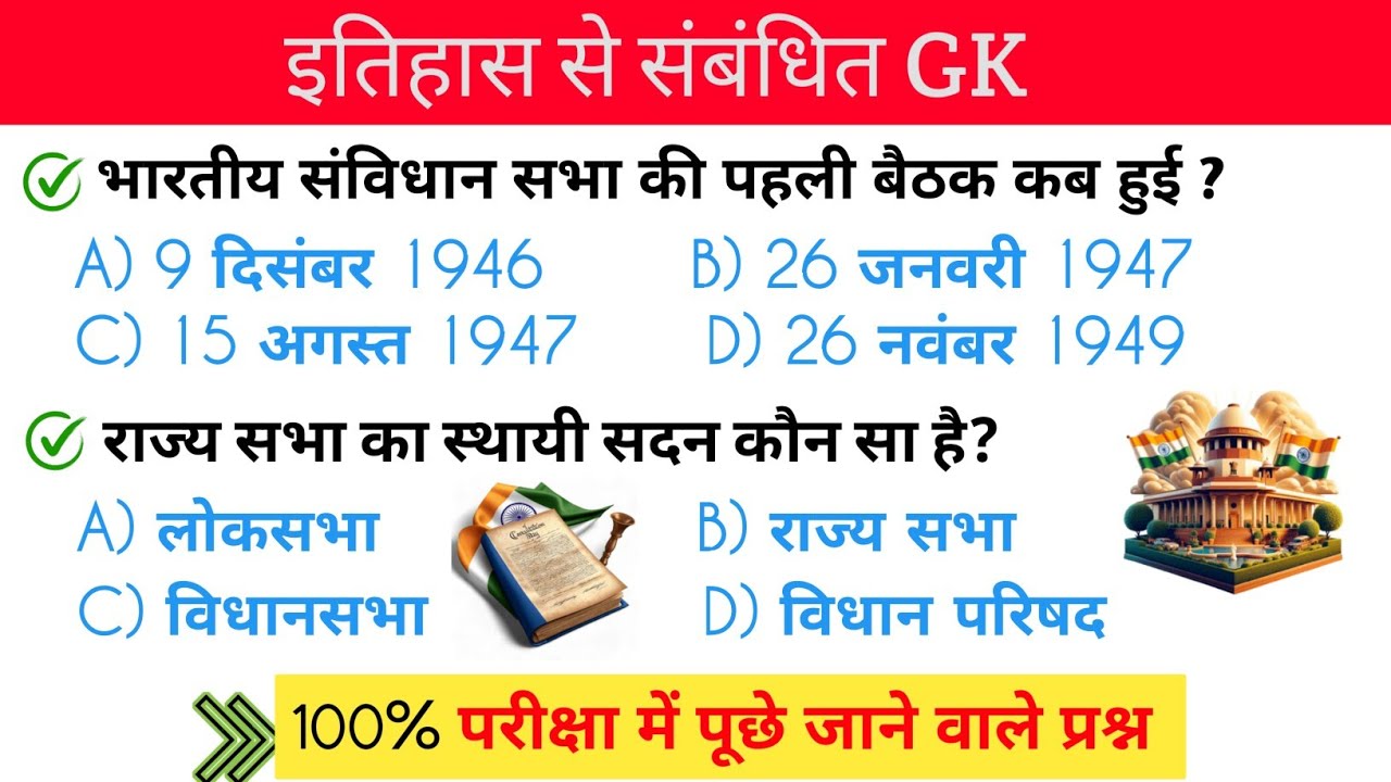 इतिहास संबंधित GK | History GK in Hindi | Ancient Medieval Modern History |General quiz| GP GK Quiz