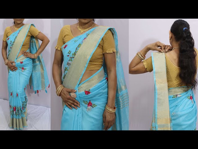 New trick to pleat stiff cotton saree | pyari fashion saree draping tricks class=