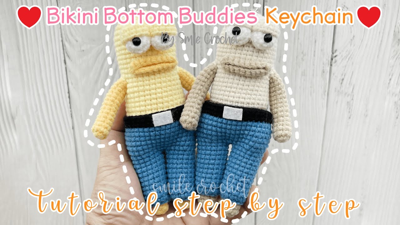 วิธีถักไหมพรม ปลาสายลับ พวงกุญแจ How to Crochet Bikini Bottom Buddies Keychain. No Sew!!!