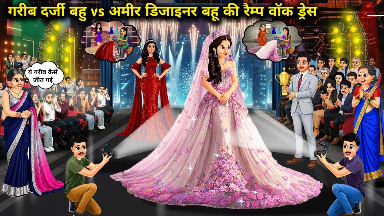 गरीब दर्जी बहु vs अमीर डिजाइनर बहू की रैम्प वॉक ड्रेस || Cartoon Videos || Ramp walk dresses of the