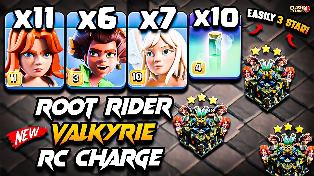 Th17 ROOT RIDER VALKYRIE Attack With RC CHARGE | Best TH17 Attack ...