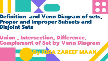 Set|Proper and Improper Subsets|Disjoint Sets|Union,Intersection Complements on sets By Venn Diagram
