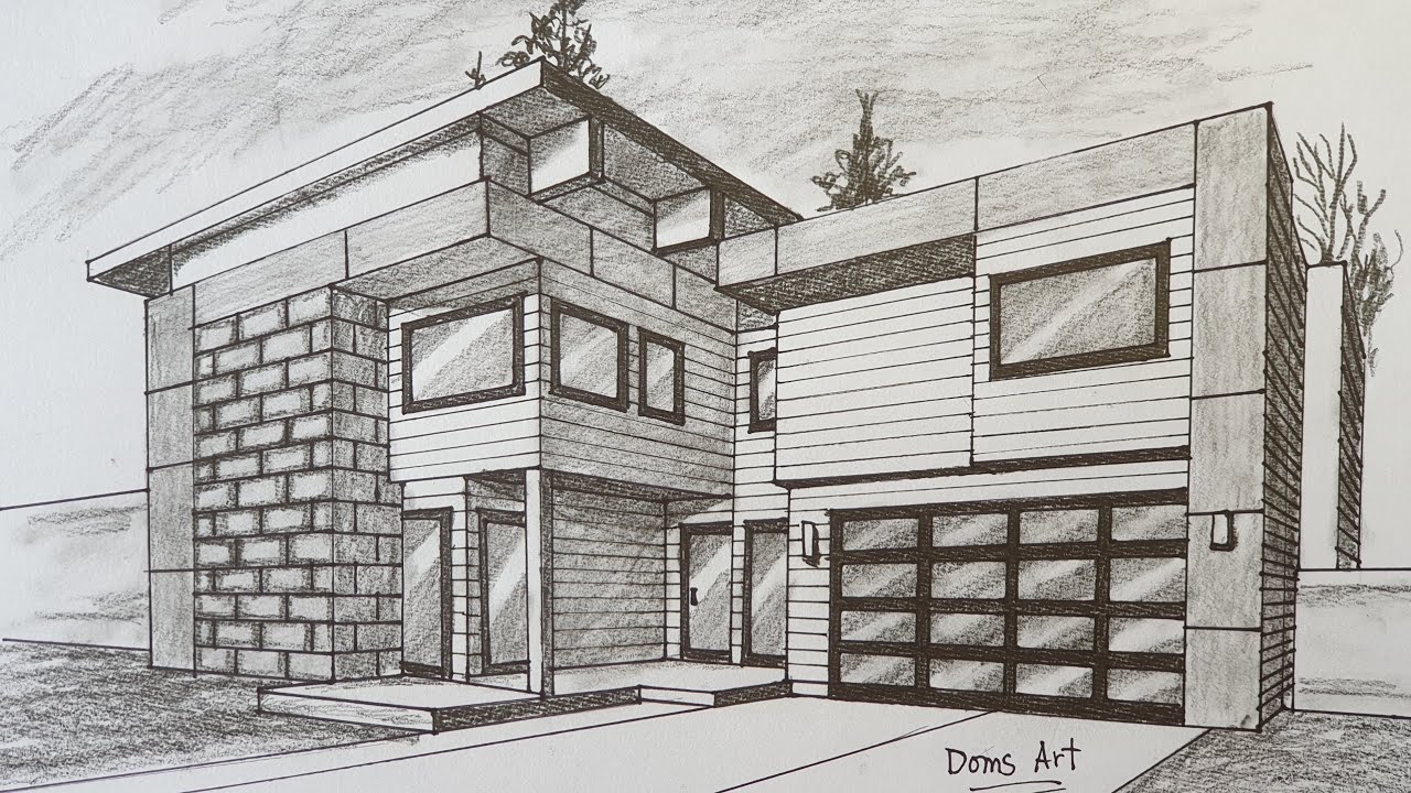 How To Draw A Modern House In A 2 Point Persepctive Line Art Series