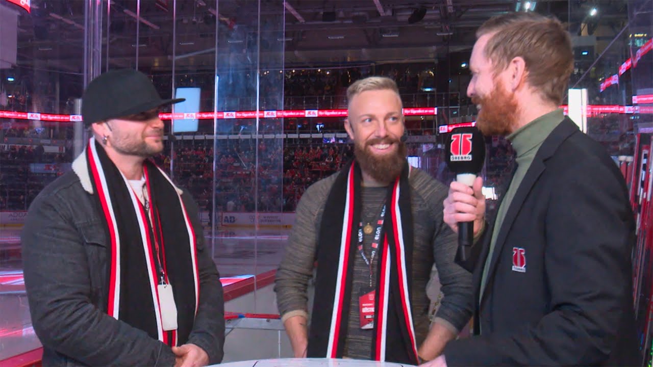 Melodifestivalaktuella Smash Into Pieces i Studio Örebro under matchen mellan Örebro och Oskarshamn