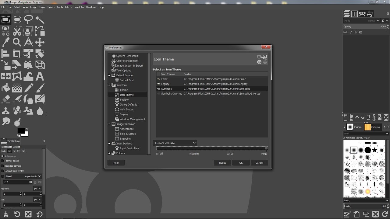 Gimp 2 10 Adjust Interface Themes Icon Styles And Size Youtube
