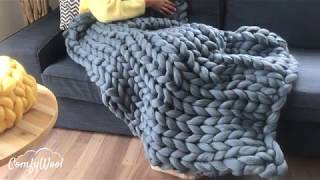 Tutorial DIY: How to knit a super chunky Netflix Throw ComfyWool size 35x60in