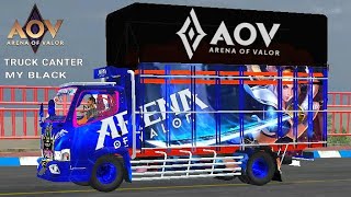 REVIEW BUSSID TRUCK CANTER MUKHLAS MY BLACK LIVERY AOV MANTAP JIWA!!!  BUSSID TRUCK CANTER TERBARU