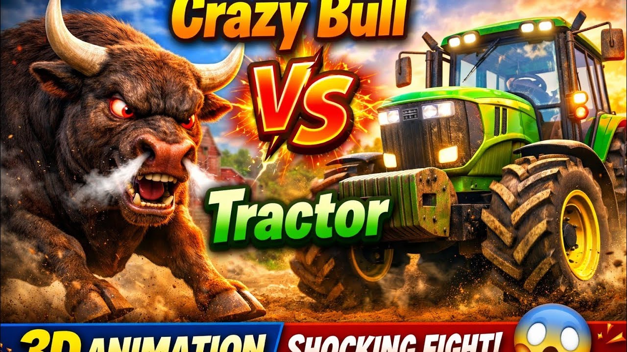 Crazy Bull 🐂 Vs Firm Tractor 🚜 | 3D Animal Animation | Shocking Farm Fight 😱