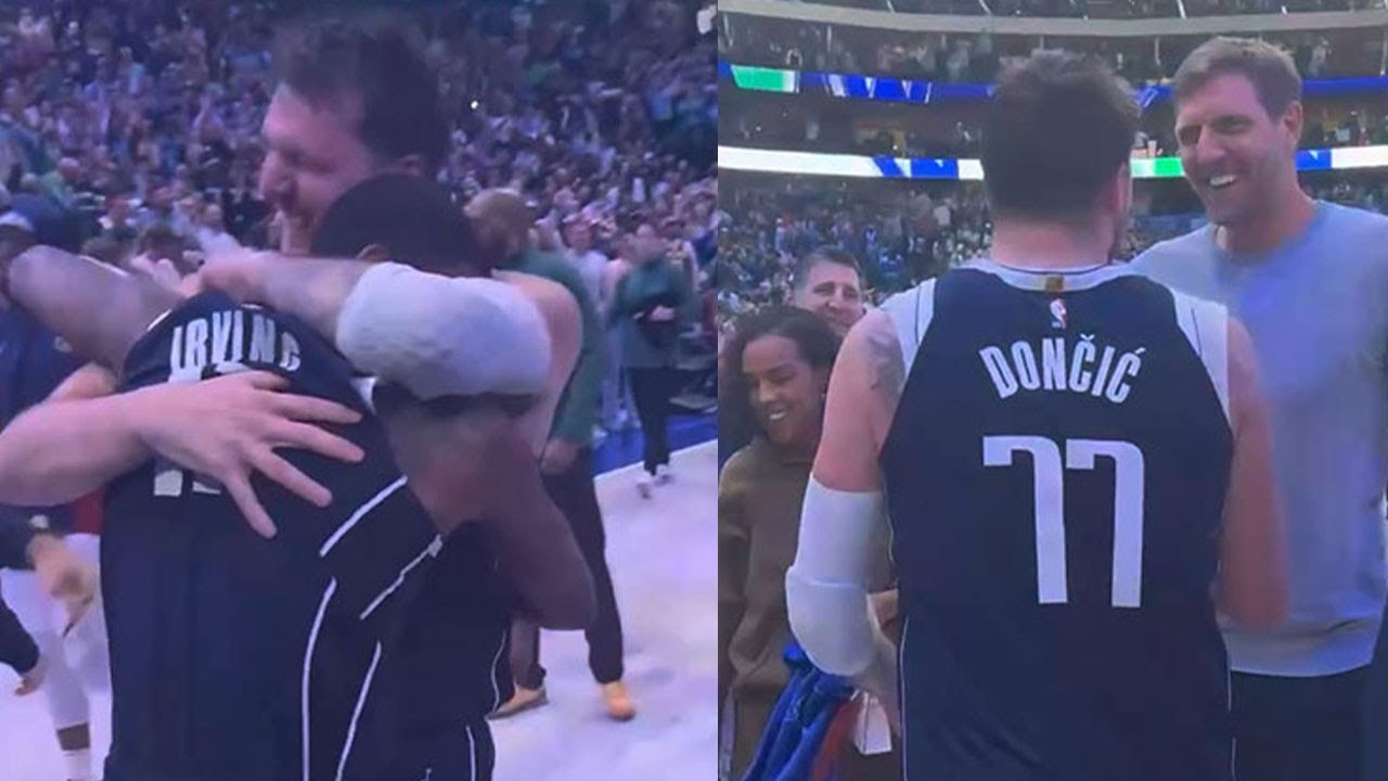 Here's how Luka Doncic, Dirk Nowitzki and Dallas team celebrated Kyrie's incredible game winner