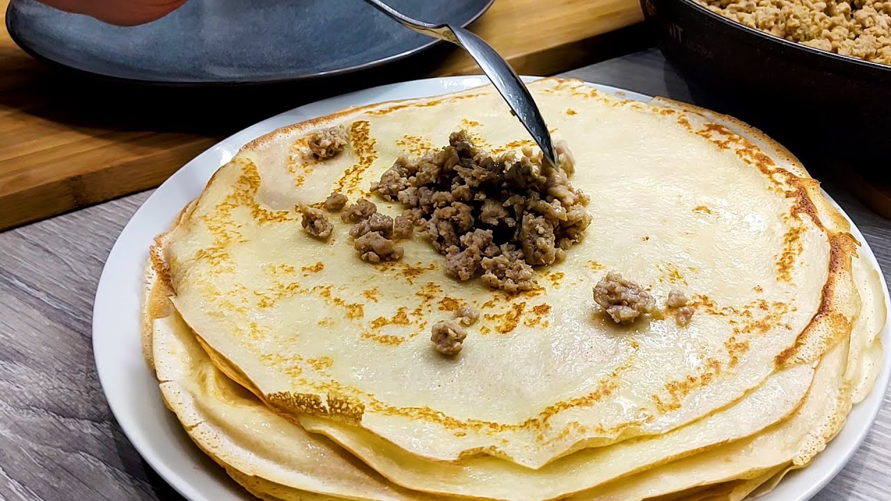 Pfannkuchen und Hackfleisch.  Wir sind bereit, sie jeden Tag zu essen!