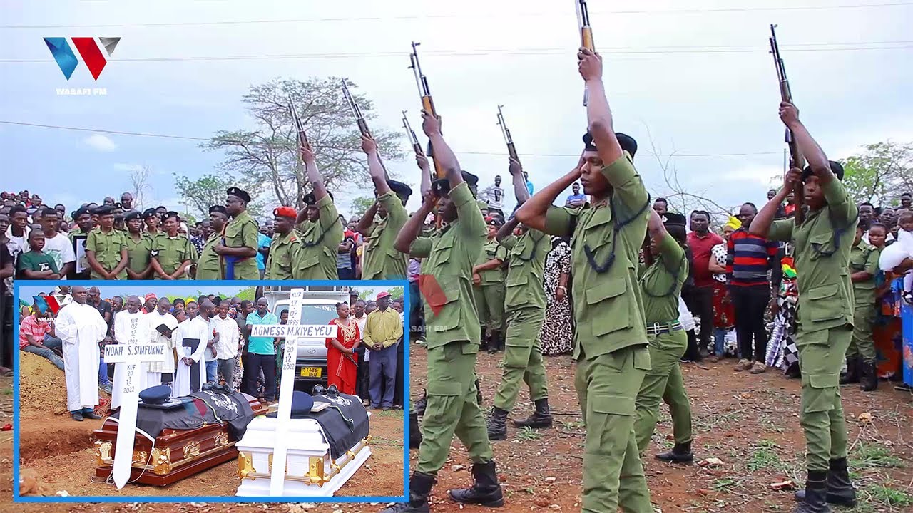 MAZISHI YA ASKARI WANANDOA WALIOFARIKI KWENYE AJALI  POLISI WAFYATUA RISASI