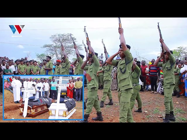 MAZISHI YA ASKARI WANANDOA WALIOFARIKI KWENYE AJALI / POLISI WAFYATUA RISASI class=