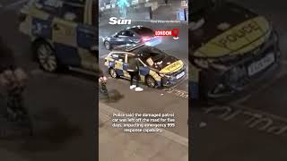 Moment thug kicks police wing mirror off in London