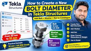 How to Add a New Bolt Diameter in Tekla Structures | 32mm Bolt + Washer & Nut Catalogue