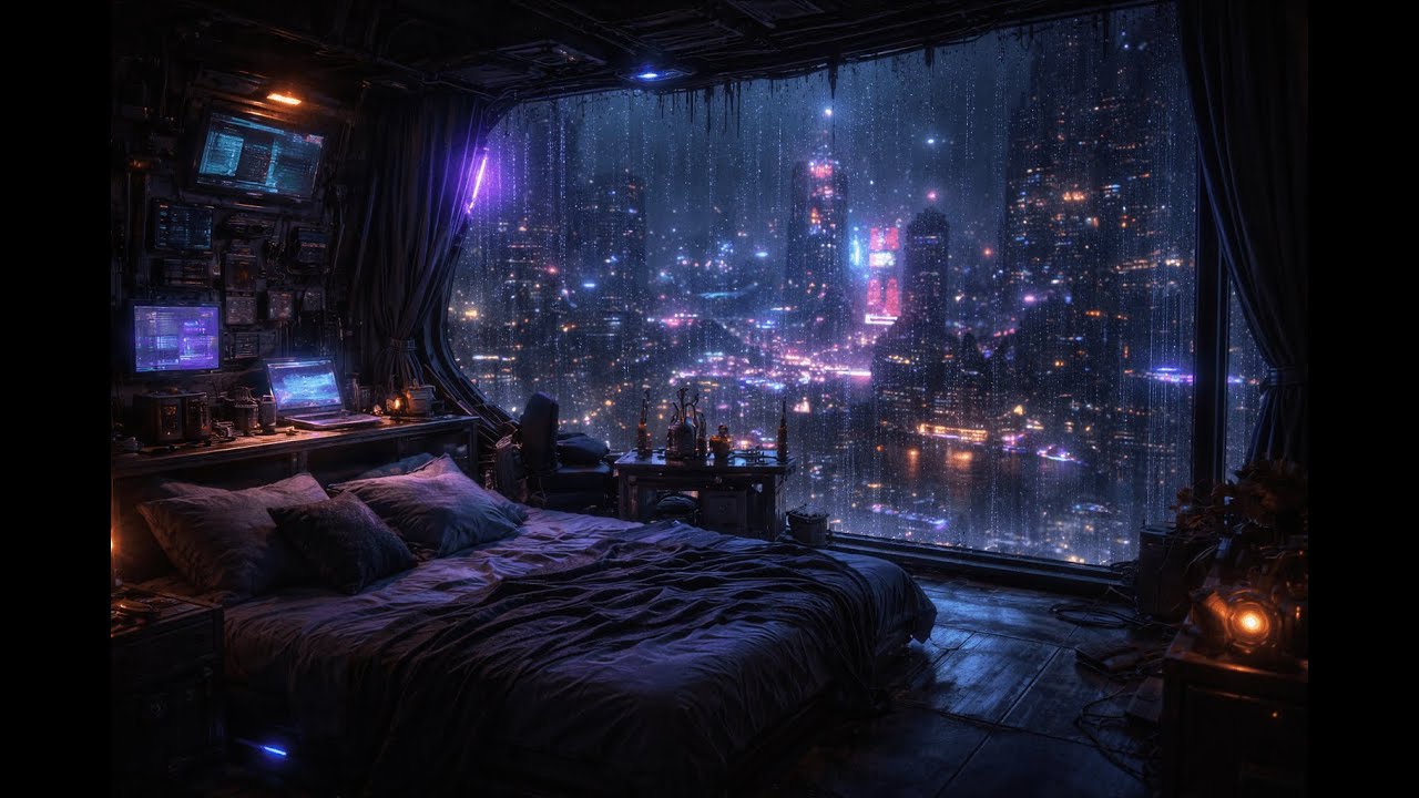 Lonely Cyberpunk Apartment at Night 🌧️ | Dark Ambient Rain
