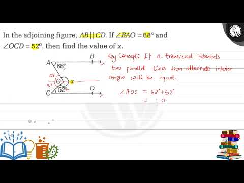 In the adjoining figure, A B  C D. If ∠ B A O=68^∘ and ∠ O C D=52^∘, then find the value of x.