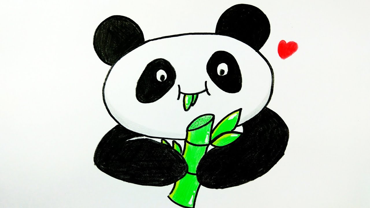 How To Draw Panda Cute Panda Eating Bamboo Easy Drawing Tutorial