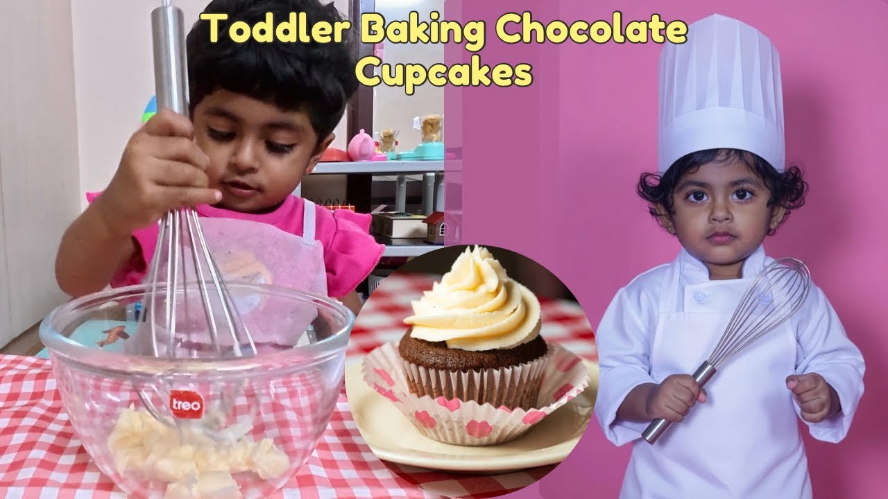 Toddler Baking Chocolate Cupcakes | Fun Learning Cooking Activity at Home