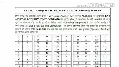 Official Answer Key HP Lab Assistant ( Allopathy ) Post Code 654 !! Check it Out !!!