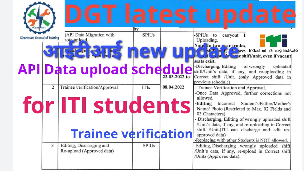 ITI Trainees API Data upload schedule  | ITI Trainee verification & approval | ITI latest update