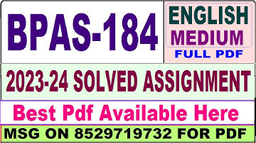 bpas 184 solved assignment 2023-24 || bpas 184 solved assignment 2024 in English || bpas 184 english