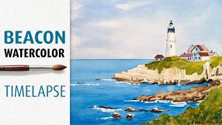 Step by Step Watercolor Lighthouse | Beginner Friendly Painting