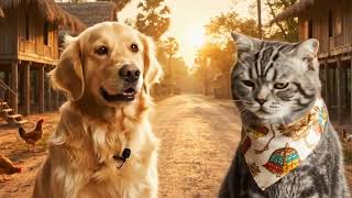 Sassy Dog Interviews Grumpy Cat in Khmer Village Sunset 😂🐶🐱