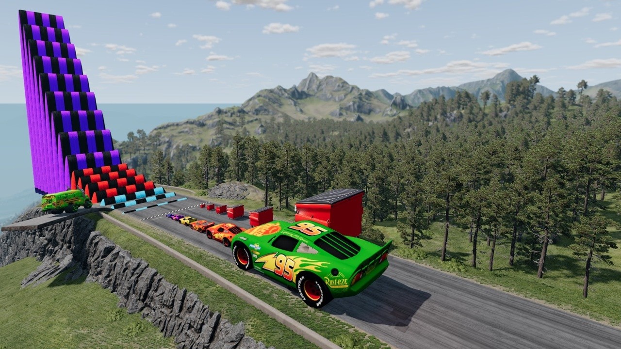 Big & Small McQueen & Trash Can McQueen vs Zombie Bus & Speed Bumps Downhill Race | BeamNG.drive