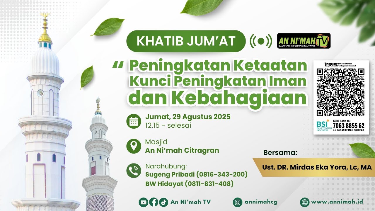 Peningkatan Ketaatan Kunci Iman & Kebahagiaan | Ust. DR. Mirdas Eka Yora, Lc. MA | Khatib Jum'at