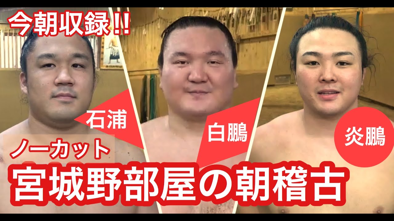 今朝収録 ノーカット版 宮城野部屋の朝稽古 横綱 白鵬 炎鵬 石浦 Youtube