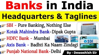 Banks in India | Headquarter, Tagline, CEO | Current Affairs 2023 | Banking Current Affairs 2023